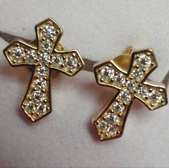 Moissanite Diamond 14k Gold Plated Cross Earrings 925 Sterling Silver - Picture 2 of 6